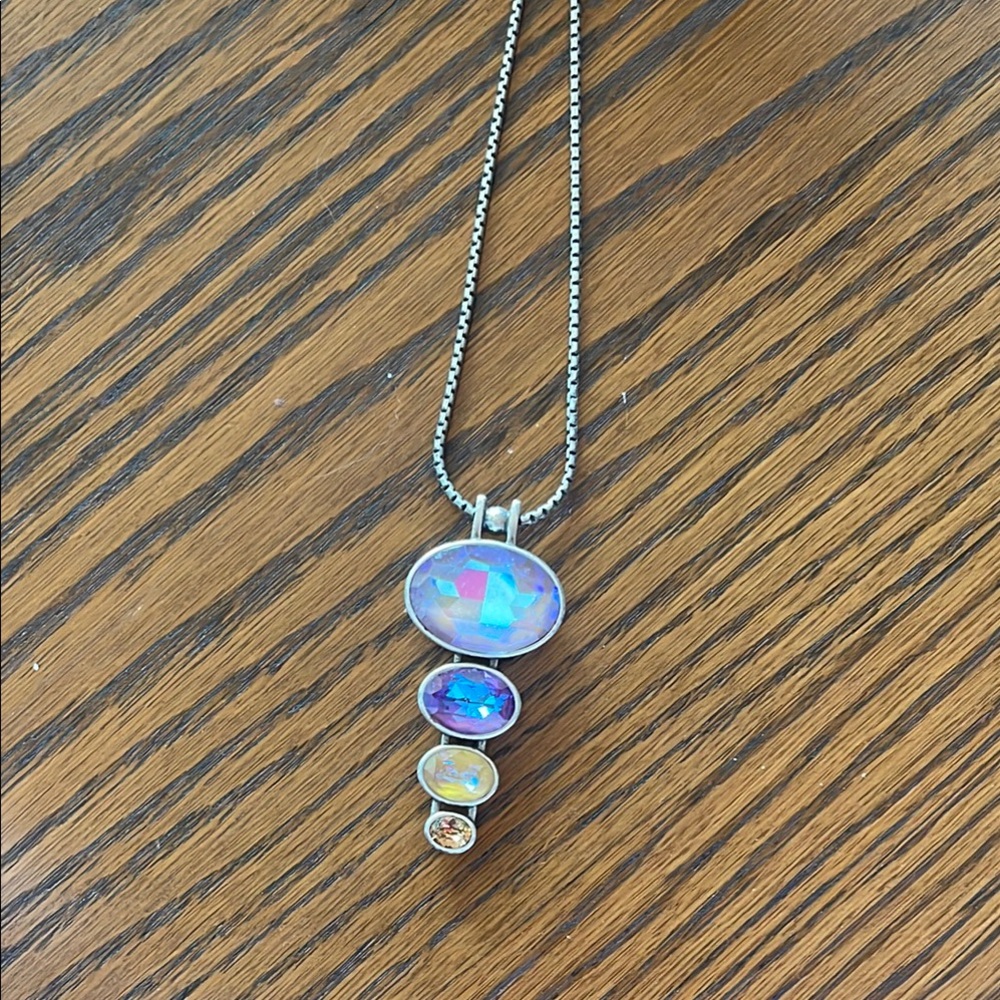 Elegant Silver and Purple Necklace with Opalescent Charm